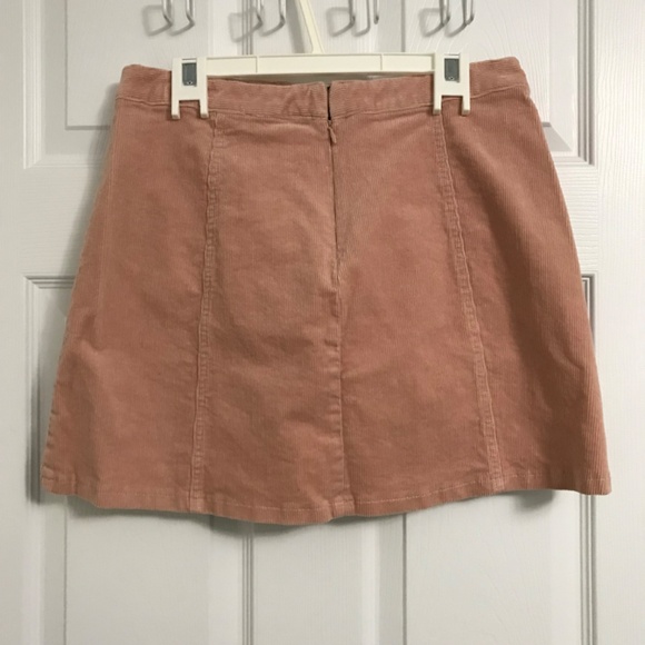 FOREVER 21 Cotton Corduroy Mini Skirt L Pink Front Lace Tie Up - Picture 2 of 5